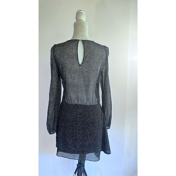ZARA TRAFALUC BLACK WHITE DOT PRINT SEMI SHEER CROSSOVER TIE COCKTAIL DRESS LONG - Picture 10 of 15